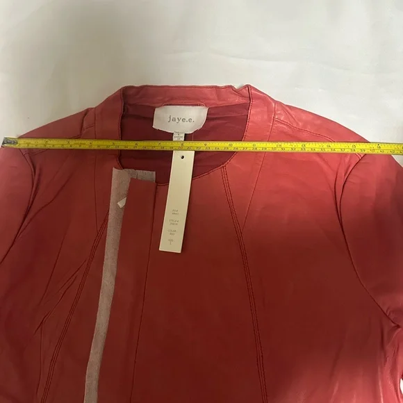 Women's  Red  Jacket  real Leather  Lamb  size large  Jaye E. NWT zipper pockets - Picture 3 of 16